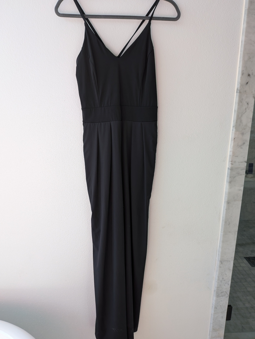 HALARA Black V-Neck Spaghetti Strap Jumpsuit